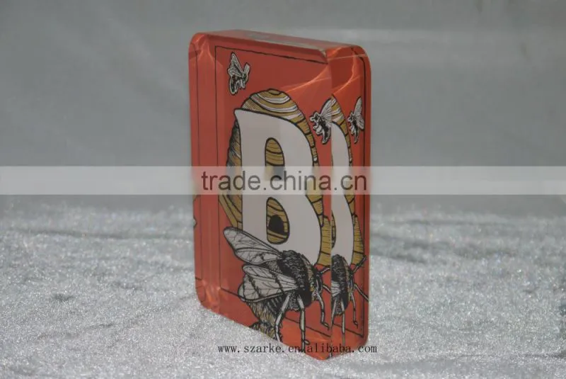 acrylic paperweight,acrylic solid alphabet display block with back printed paper sticker
