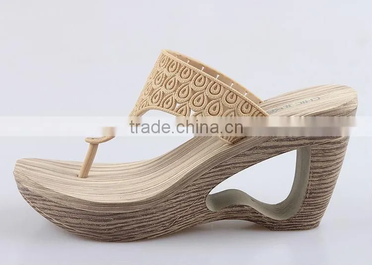 2015 Retro Style Wedges Slippers Waterproof Slippers Wooden Bottom Slippers