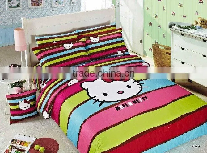 High quality 100% cotton reactive printed hello kitty bedding sets for children