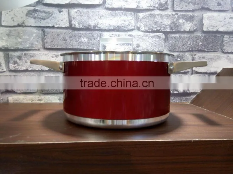 Red Aluminum Non-stick Saucepan Sauce Cooking Noodle Pasta Soup Pot with Glass Lid