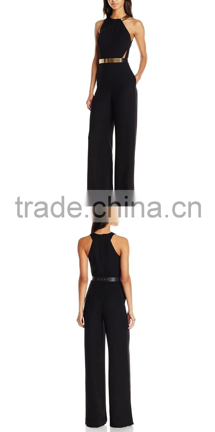 designer women apparel latin american dresses jumpsuit rompers clubwear black dress with gold belt sleevless dresses