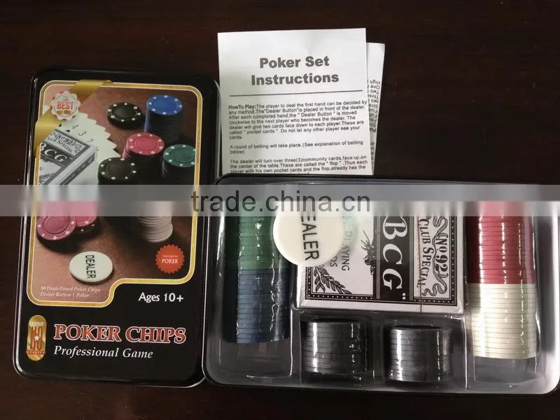Poker Chips in inside white tin box/ NO Window