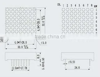 23.4x37.4x8.0mm 16pins dot matrix led display
