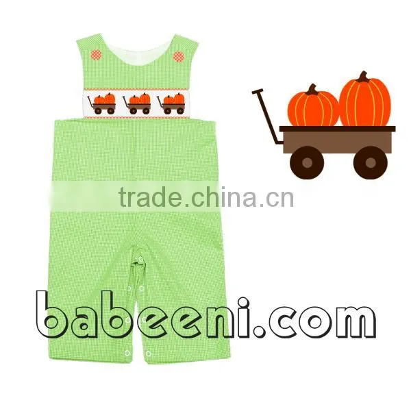 Pumpkin and sunflower hand smocked longall for boy