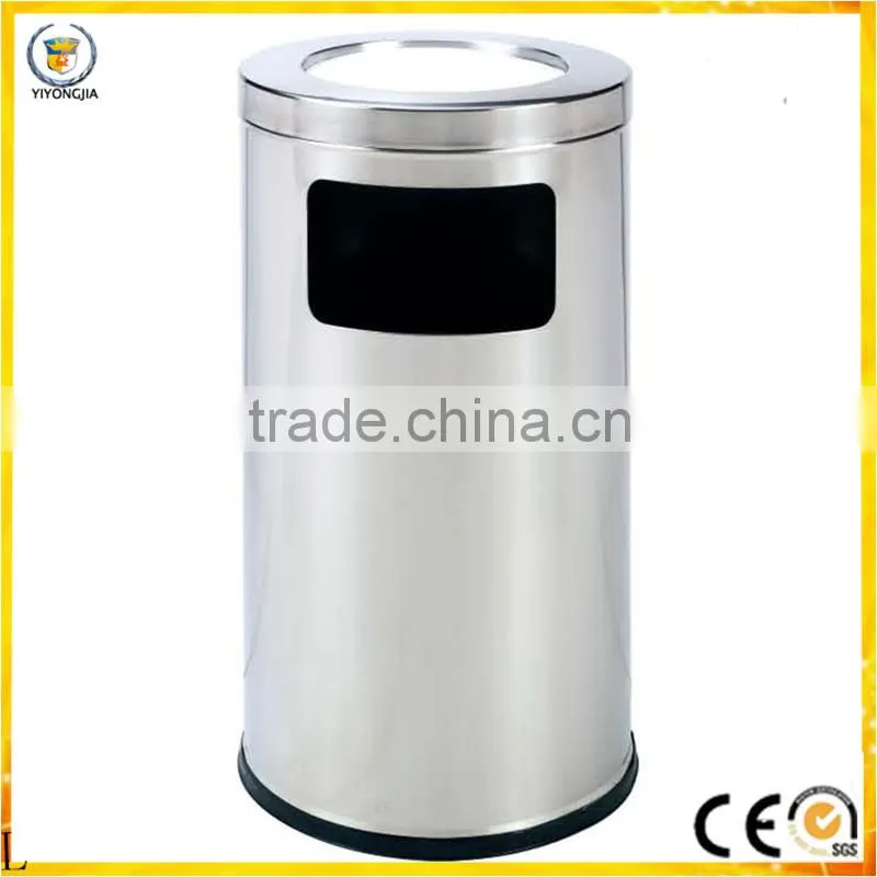 top round stainless steel cover with ashtray side open dustbin