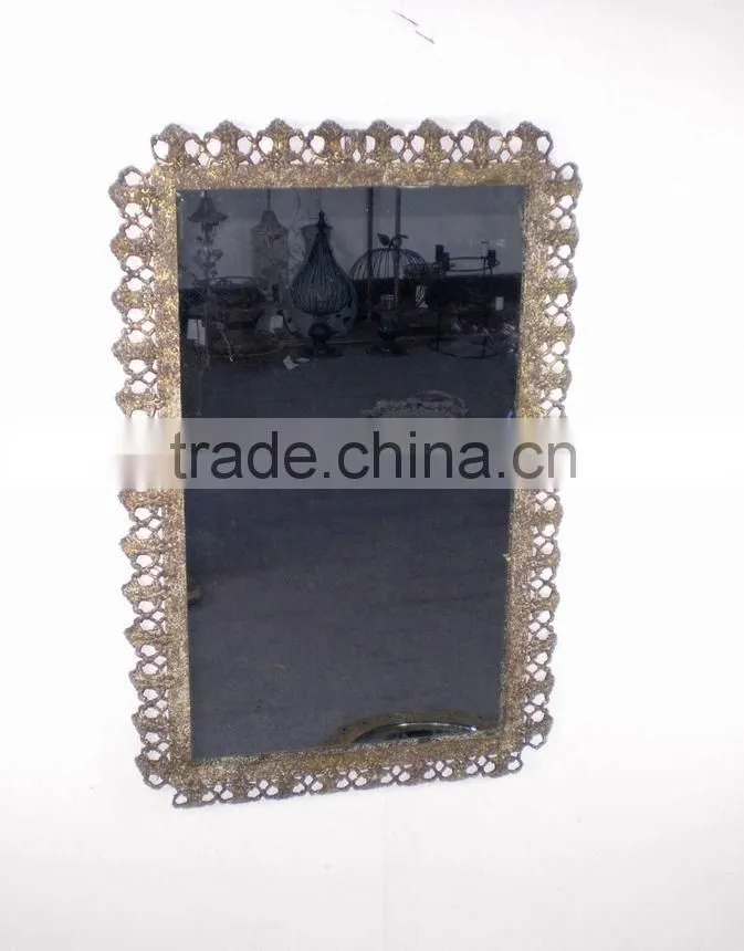 Rectangle Metal Mirror with Anqitue Golden Finish