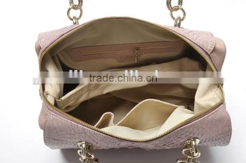 New arrival! Pink crocodile leather large satchel bags 2012 fashion trend