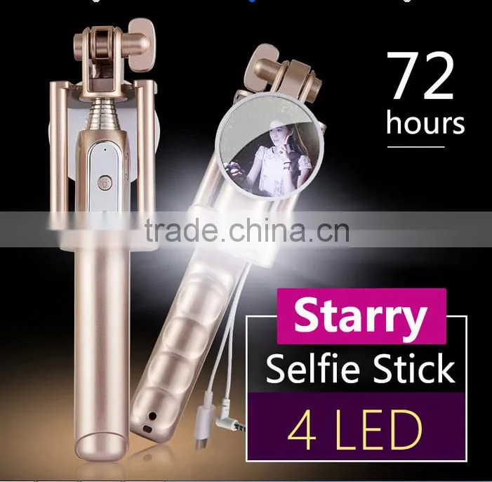 2016 new design Power bank mini monopod selfie stick with flash light and mirror