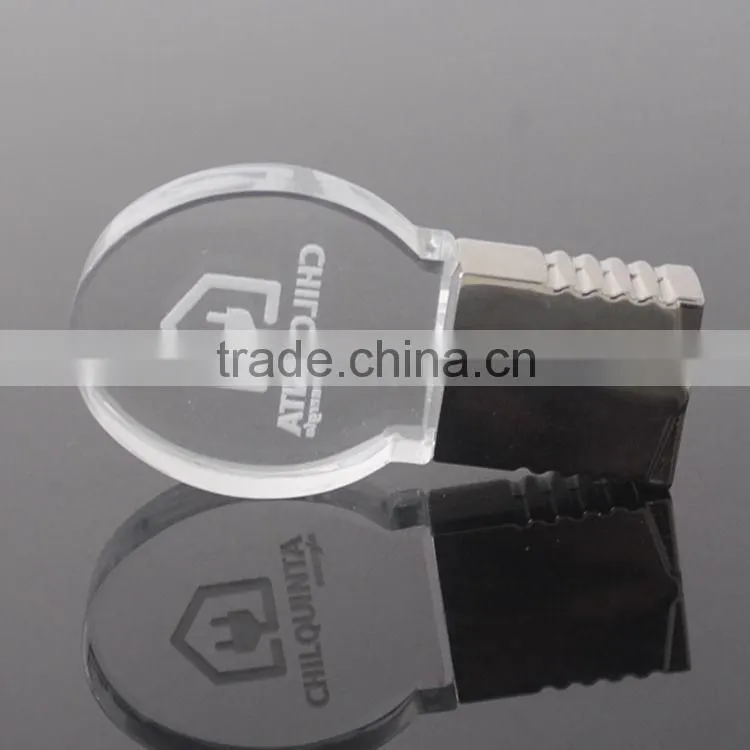 Promotional gift item acrylic material tranparent personalized laser engraving logo led light bulb shaped usb pen drive