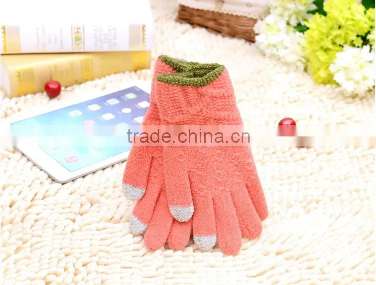 Crossbanding Woolen Yarn Touch Screen Gloves With Conductive Fiber Fingertips For Christmas 2015