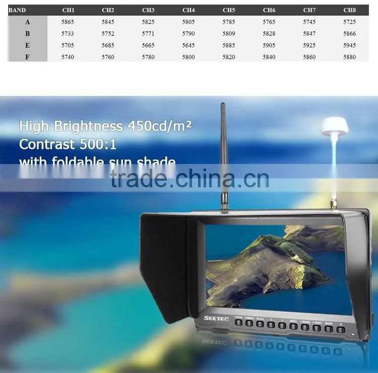 8 inch small fpv screen 32ch 5.8g wireless video and DC output portable built in battery dji f450