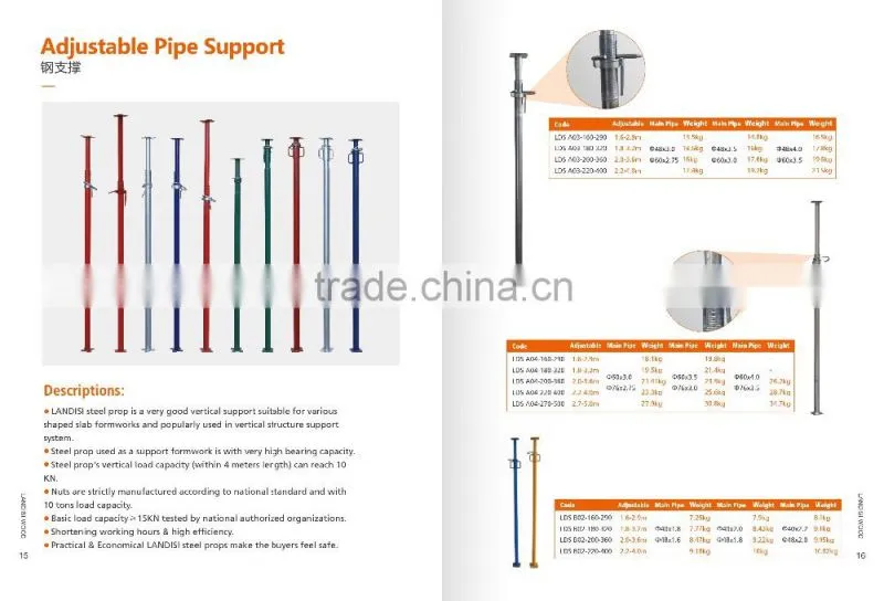 Painted/galvanized adjustable formwork steel prop for shoring