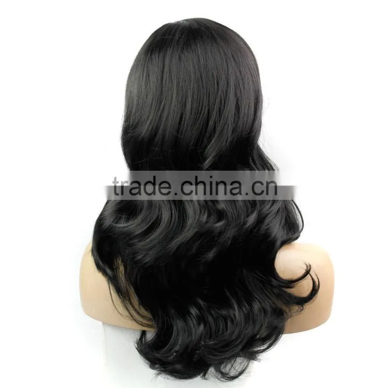 Cheap 24" Women's Long Wavy Curly Hair Wig Synthetic Natural Black Hair Wig Heat Resistant African American Wig For Black Women