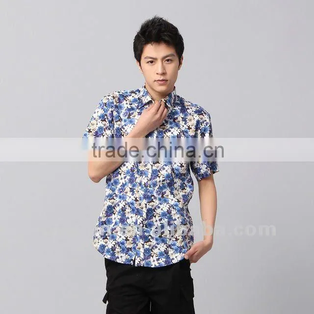 Hawaiian latest brand design Italian style 100% cotton slim fit casual trendy fashion short sleeve men printing shirt