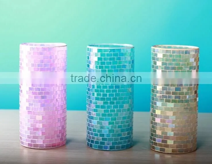 Glass mosaic decorative vase, mirrored mosaic vase with decoration