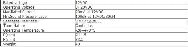 FBPB3610 12VDC 100db waterproof Piezoelectric active buzzer ROHS(FBELE)
