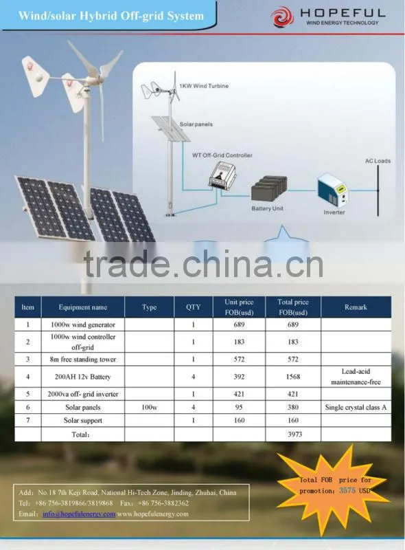 1kw wind solar hybrid system power turbine with better efficiency
