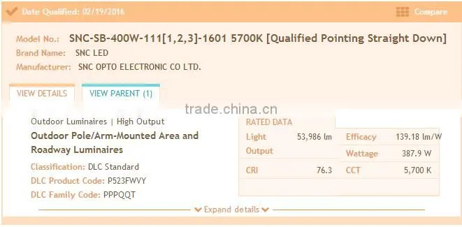 SNC Top quality 5 years warranty DLC listed parking lot LED shoebox light