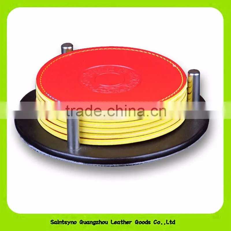 Double-sided high quality genuine leather coaster with holder coaster set 16030