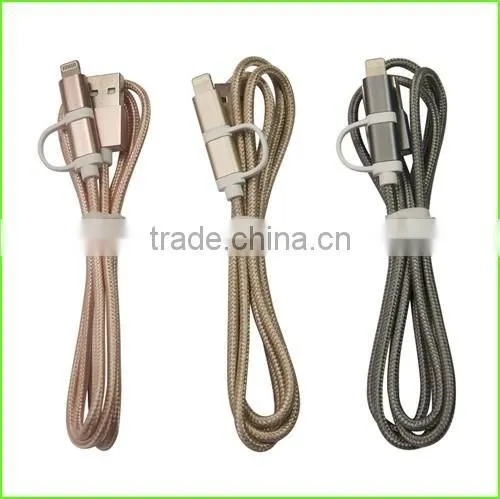 HUNDA Rose Gold Fast charging Braided mfi certified manufacturers 2 in 1 cable / PPID 139695-0109