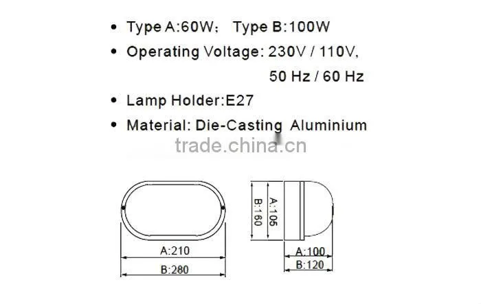 100W ip54 aluminium bulkhead indoor light