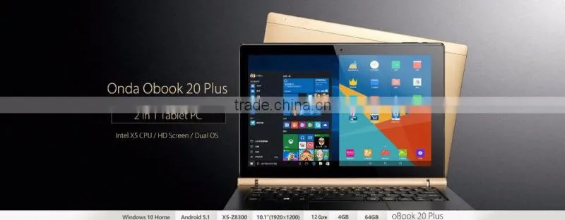 10.1" Windows10+Android 5.1 Intel Cherry Trail Atom X5 Tablet pc Onda Obook20 Plus 4GB RAM 64GB ROM