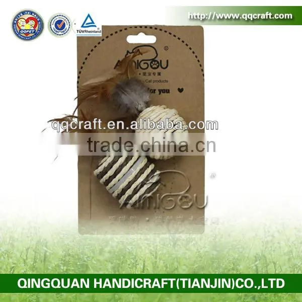 QQ Pet Factory Cat Toy Sisal Scratch With Colorful Feather Sisal Ball Cat Toy
