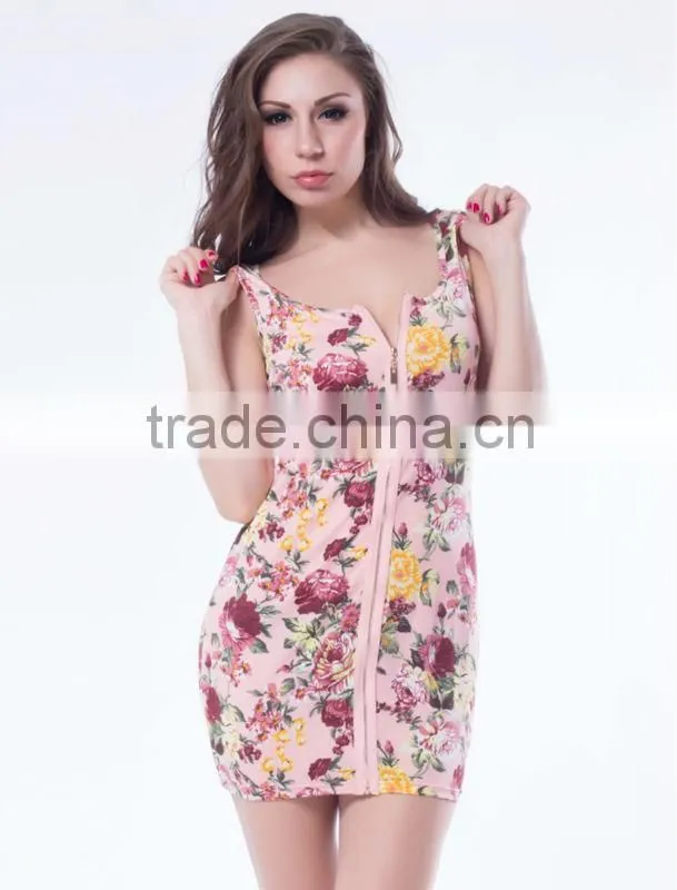Accept paypal 2015 new fashion sexy ladies party wear short sleeve floral print dress
