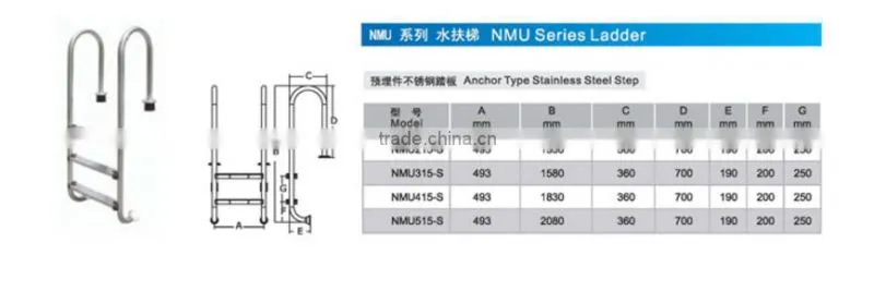 2016 NMU Series Stainless swimming pool Step ladder For Spa pool bathtub