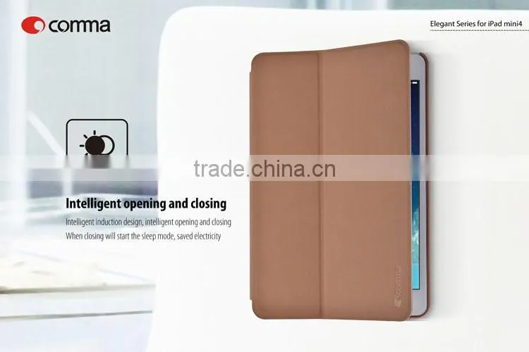 Shockproof PC Back Shell Smart Sleep Wake Stand Leather Case for iPad mini 4