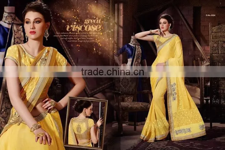 Blue Georgette On Net Designer Lehenga Saree