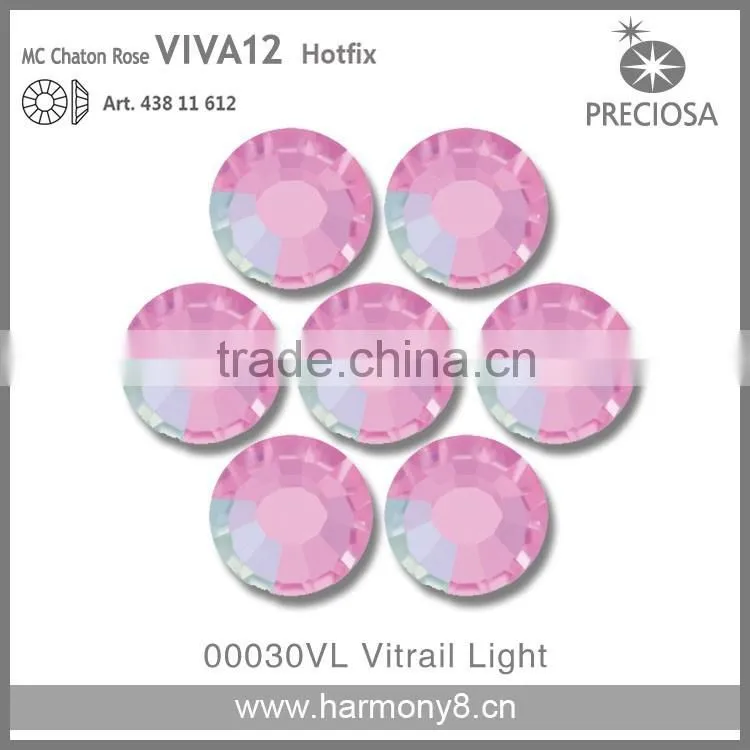 PRECIOSA Flat Back Hot Fix Rhinestones, Vitrail Light MC Chaton Rose VIVA12
