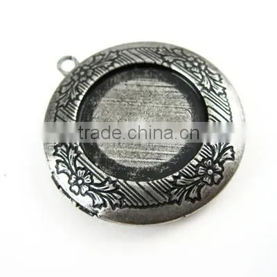 20mm setting size vintage antique silver round photo locket bezel tray pendant charm DIY supplies 1113004
