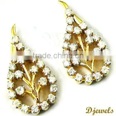 Leaf Diamond Earrings, Gold Earrings, Diamond Jewelry