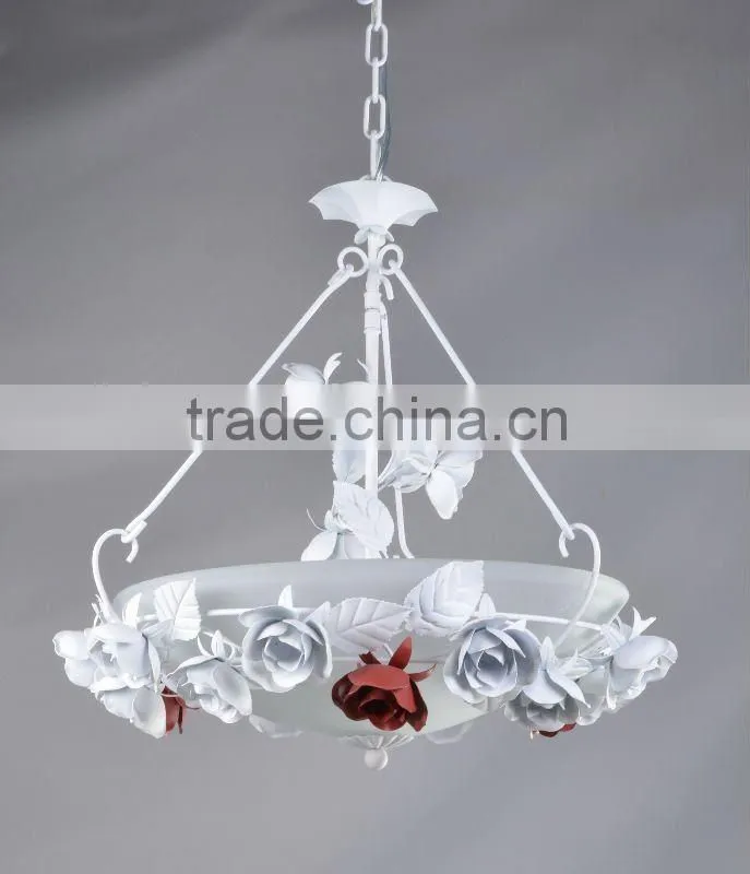 Iron rose flower encircle glass shade ceiling light