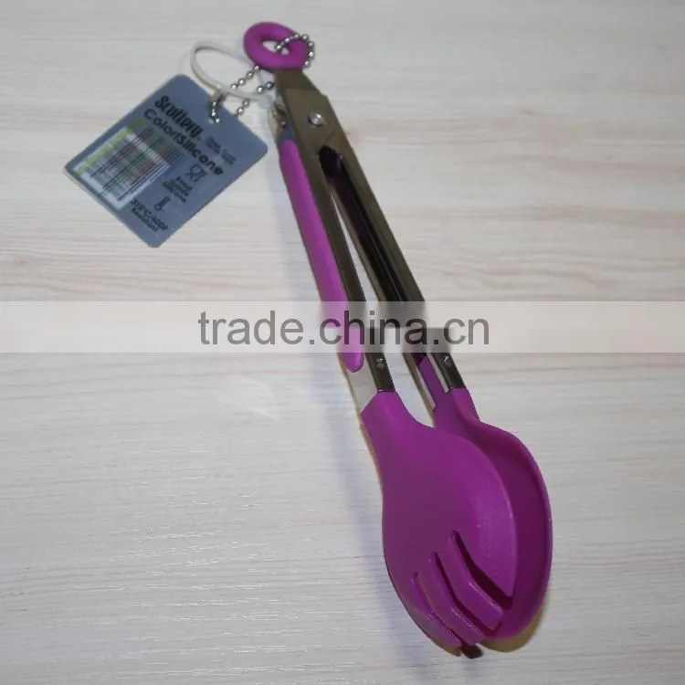 BBQ tongs wholesale bbq grill tongs rose round stainless steel +nylon tongs NL83