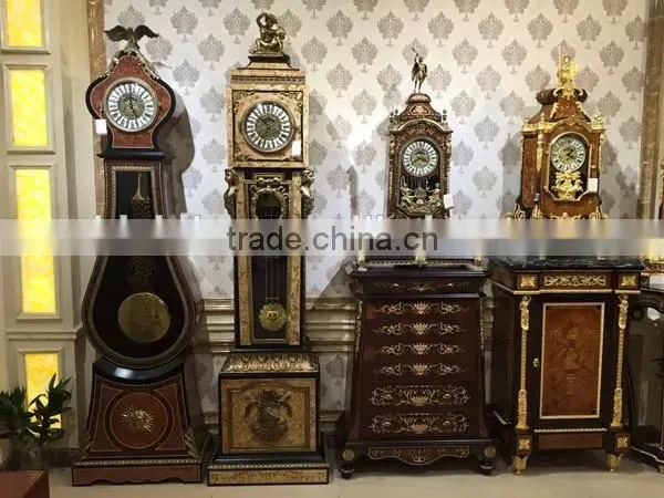 Home Decortive Brass Inlaid Clock With Wooden Chest of Drawers, Antique Table clock With Cabinet, Gold & Red Antique Floor Clock