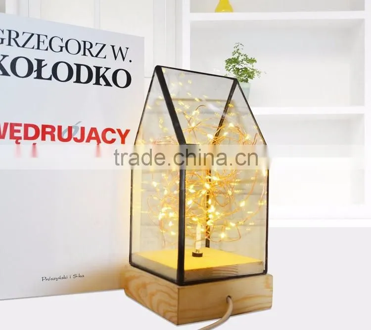 Creative DIY House Design Fireworks Silver Flower Glass House Atmosphere Night Light, Decorative Table Bedroom Warm Night Light