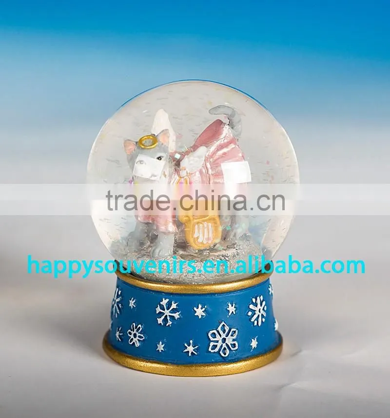 cute dog animal glass snow globe with polyresin base gift snow globe diameter 45mm