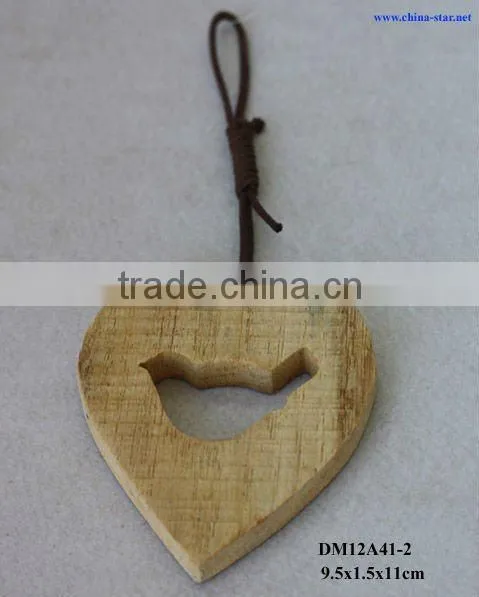 wood heart hangings with bird decor