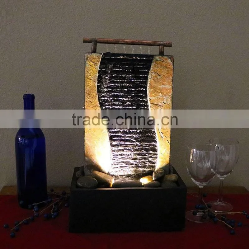 Bending Slate Tabletop Water Fountain with LED Light