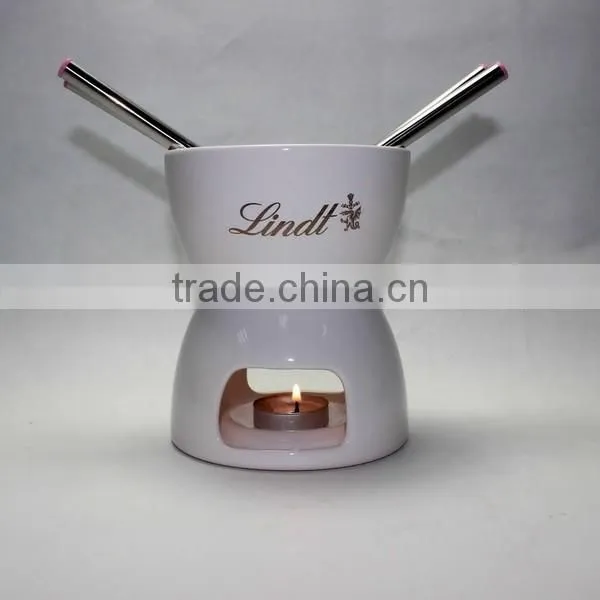 Ceramic Tealight Cheese & Chocolate Fondue Set Tapas, White