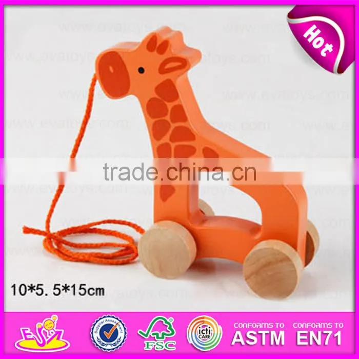 2015 Hot Sale Newest Pull String Toys for kids,children wooden pull line toy,Cheap cartoon animal pull wire walking toy W05B082
