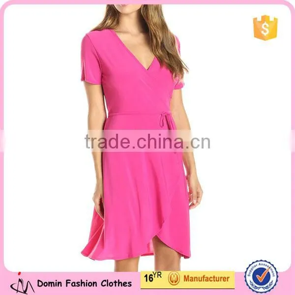 Classic Ballerina Wrap Shape Tie Waist Plung V Neck Women Dress