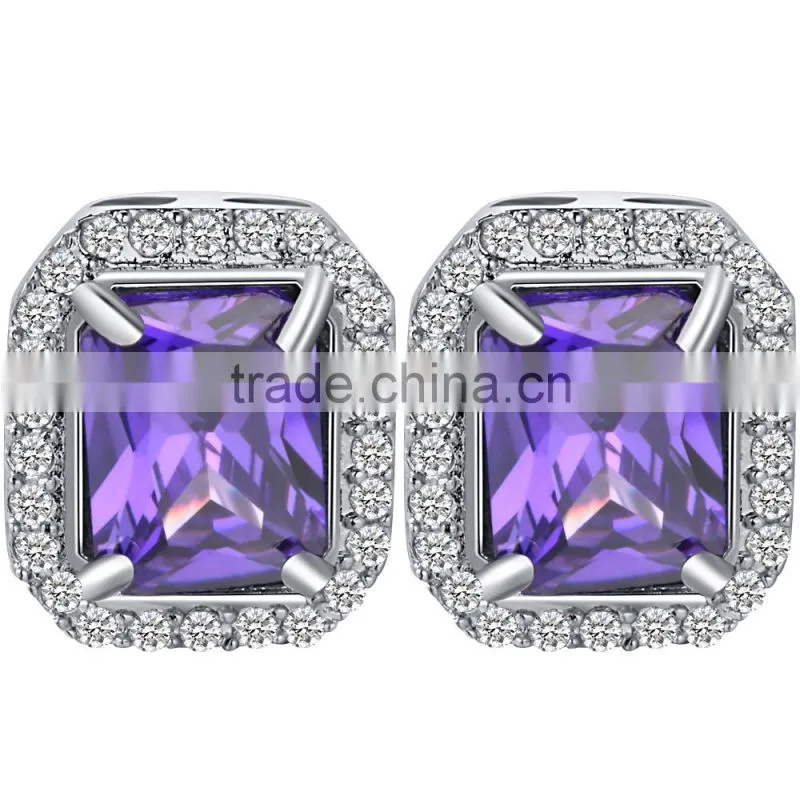 Amethyst women purple zircon platinum plated stud earring