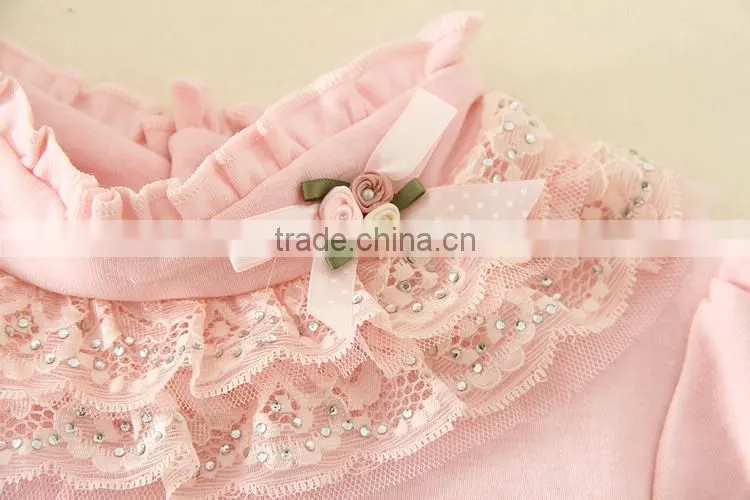 child one piece undershirts long sleeves top for girls baby pink and white long sleeves T-shirts for autumn