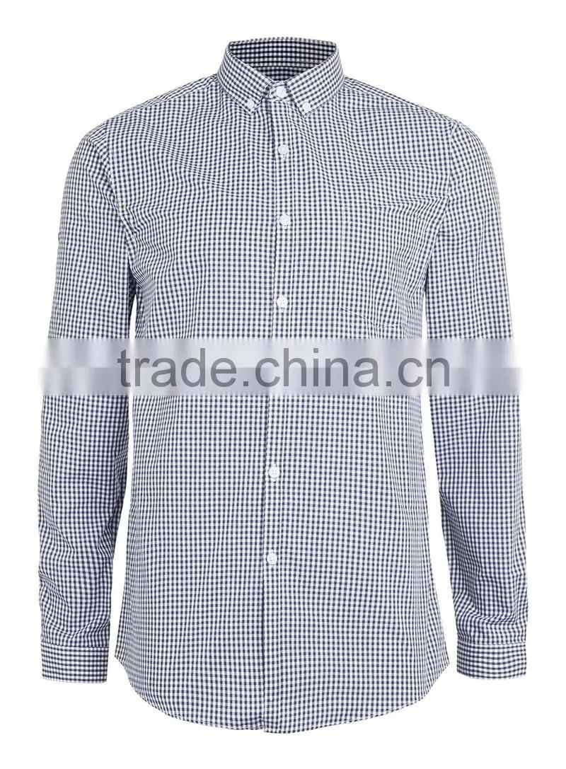 Navy check Button Down Long Sleeve Smart Shirt