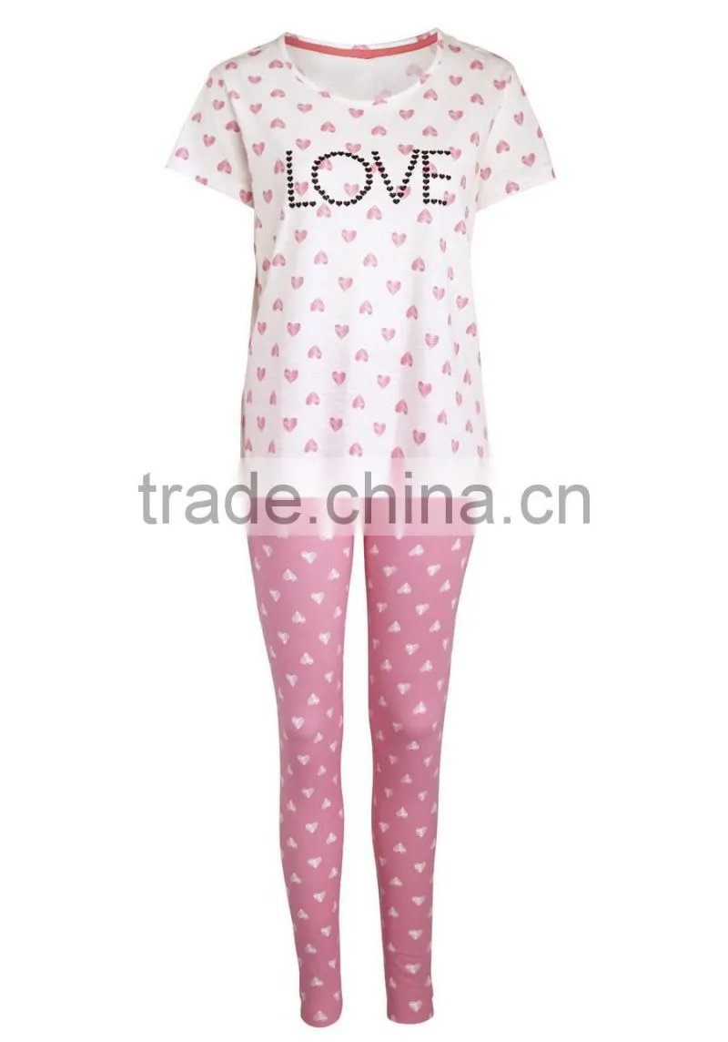 Cute heart print short sleeves minion pajamas set