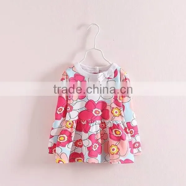 2016 new design comfortable sleeveless style plain dress with flower print bow