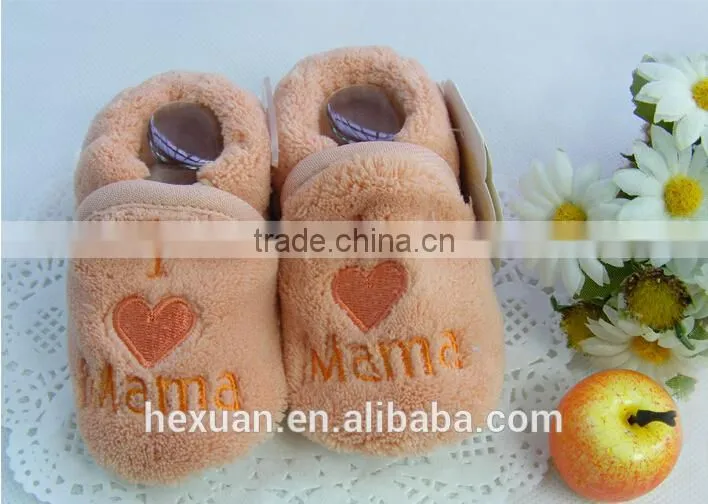 B80001C Winter Thick Baby Indoor Shoes, I love Mama/Tata,Kids Winter First Walkers,Newborn Warm shoes,